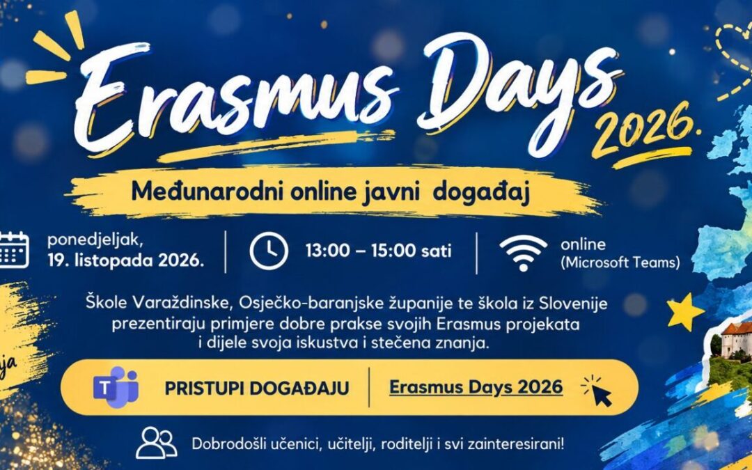 Erasmus Days 2026. – Međunarodni online javni događaj razmjene iskustava i primjera dobre prakse